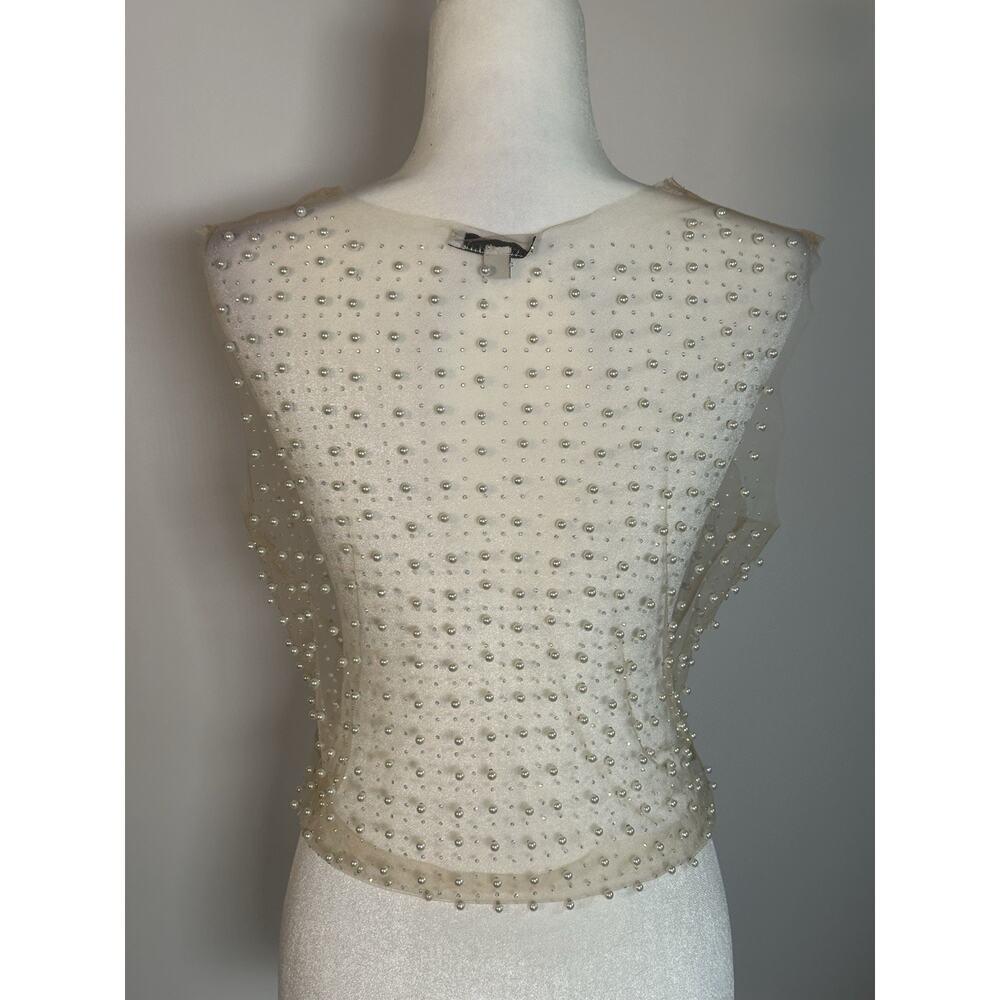 UNIQUE SHEER Tank Overlay Pearlized Top Size Medium Statement Piece - Picture 5 of 6